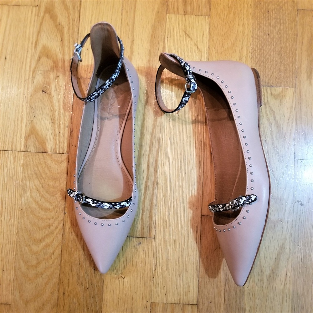 Coach Jody Nude Studded Leather Pointed Toe Flats